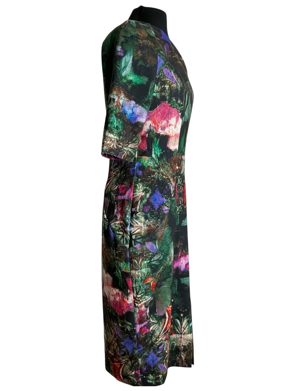 Ted Baker Floral Green Sheath Dress with V-Neck Size 3 - Picture 4 of 16